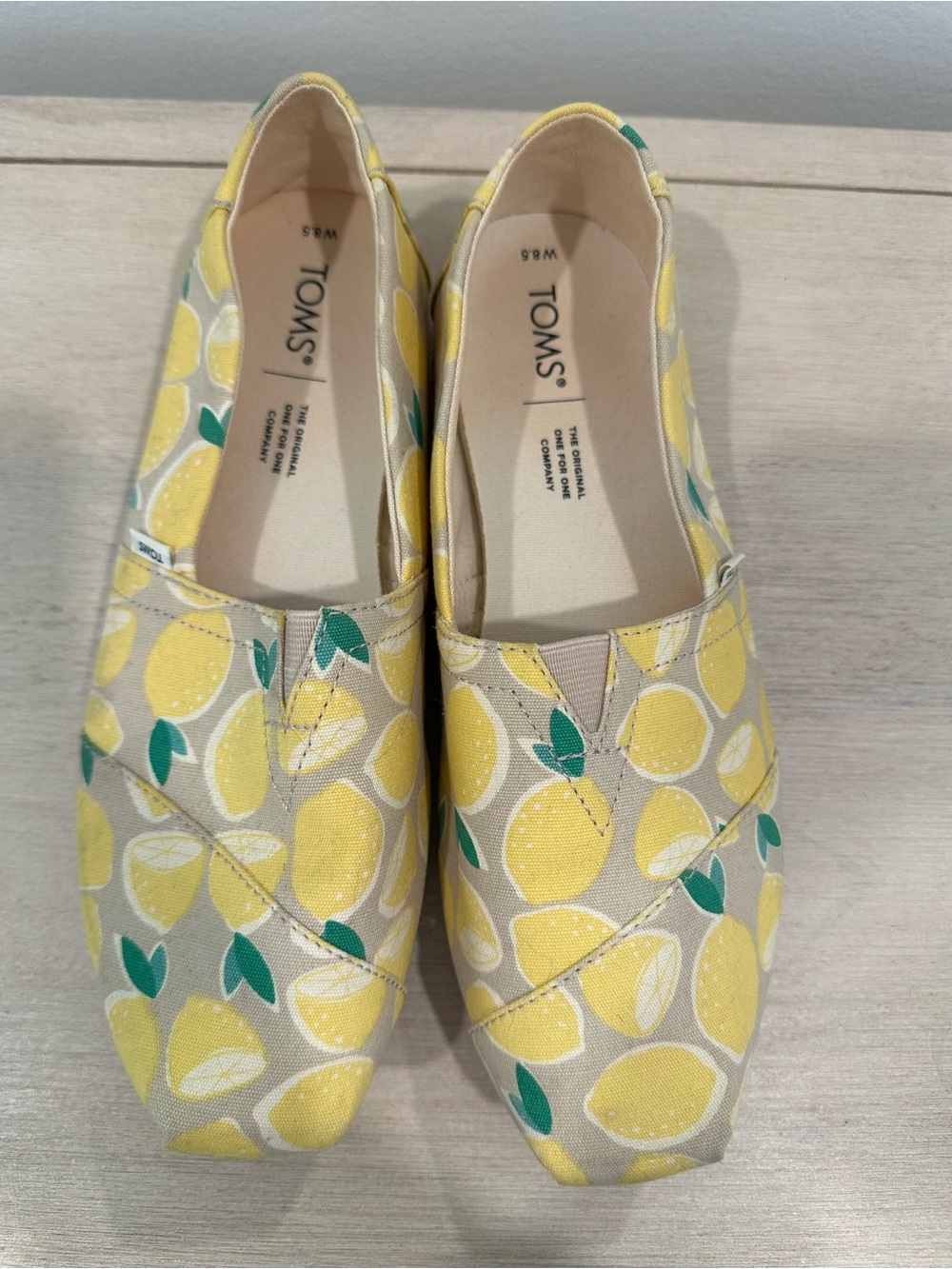 TOMS Yellow Lemon Print Canvas Slip-Ons